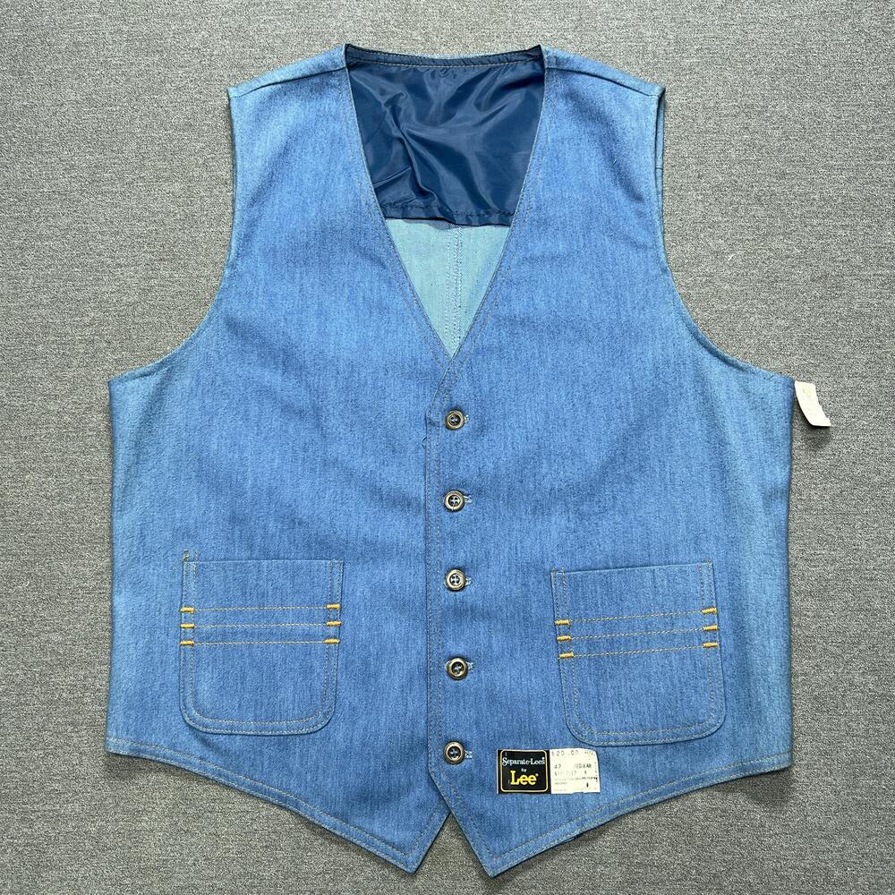 Vintage Lee Vest Mens 42 Blue Denim Separate-Lees 5 Button Made USA New With Tag